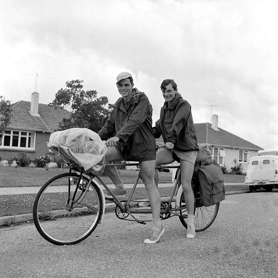 Denis Benton and Wayne King, back from touring NZ on a tandem.