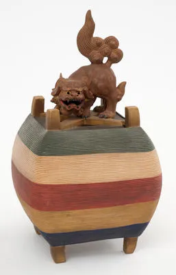 彩色備前小田巻獅子香炉 [Colouring Bizen columbine Lion incense burner]