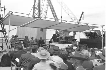Image: Unveiling the foundation stone for the Auckland Harbour Bridge, Westhaven, 1956