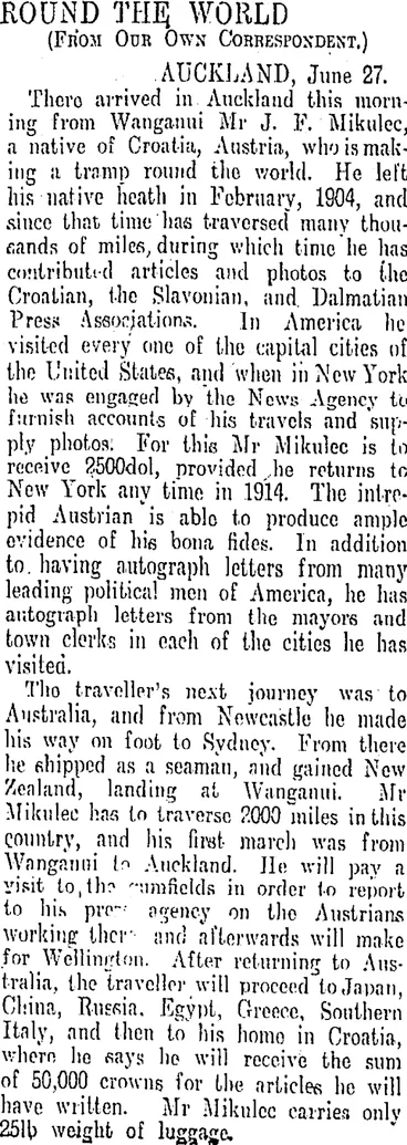 Image: ROUND THE WORLD. (Otago Daily Times 28-6-1911)
