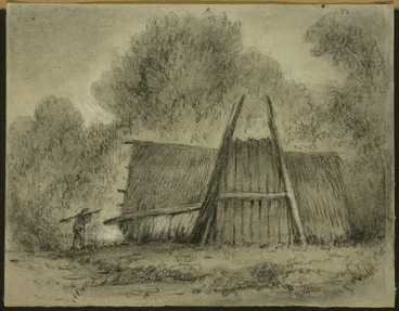 Image: Swainson, William 1789-1855: Cramers Hut, near the Pakerati River, Upper Hutt Valley, 1849.