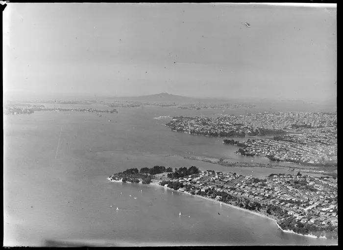 Point Chevalier, Auckland, includes housing, Coyle Park, harbour and view of Rangitito Island