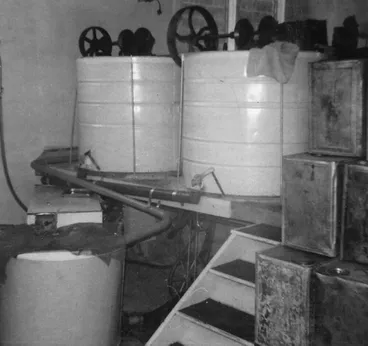 Image: Inside Field's Apiaries new honey shed, 1967-68 season, Foxton