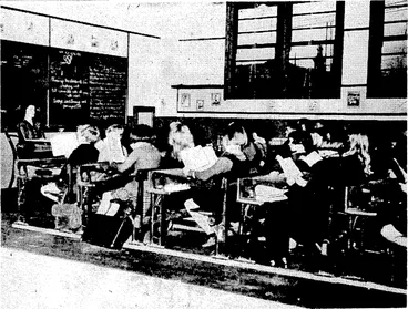 Image: Evening Tost" Photo. One of the upstairs classrooms inthe new Newtown School, which was opened this afternoon by the Hon. P. Fraser, Minister of Education. The new school, though only officially "opened" today, has been in use for several weeks. It is a two-storeyed building to the south of the old, wooden school in Riddi^ ford Street, and is constructed on the most modern lines, with wide corridors which- make it possible to open the classrooms to sun and air. (Evening Post, 17 June 1939)