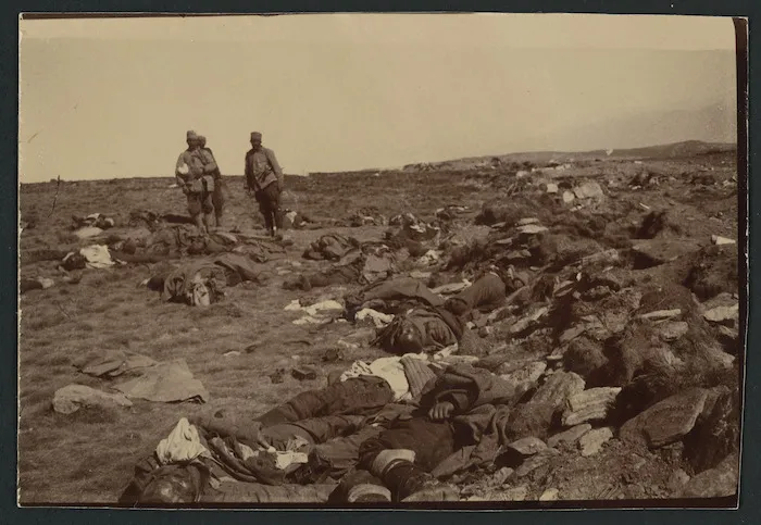 Dead bodies of soldiers after the battle of Kaymakchalan, Macedonia, Serbia, during World War I