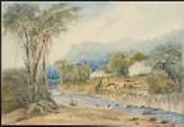 Image: Leigh's Stockade near Kuripuni River, Porirua Road, Decr. 1847 [picture] /