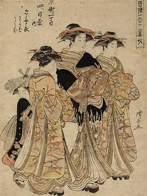 One of the "Twelve beauties of the Gay Quarters in Four Seasons", with her attendants