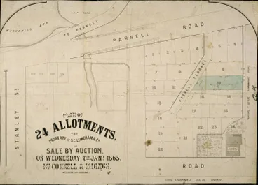 Image: Plan of allotments, the property of S. Gillingham & Co. for sale by auction, on Wednesday 7th Jan, 1863 by Connell & Ridings.