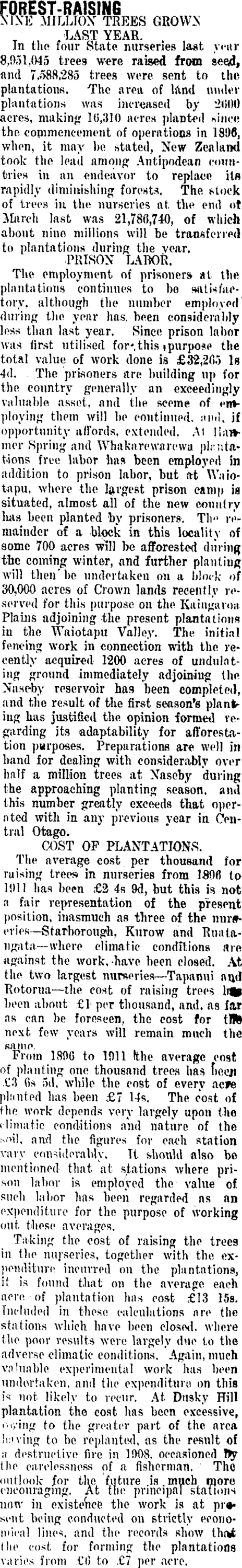 FOREST-RAISING (Taranaki Daily News 1-9-1911)