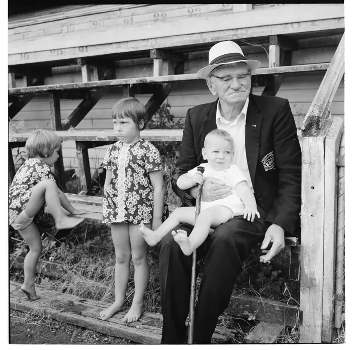 Spectators at the axemen carnival, Hokitika, and a beach on the West Coast, 1971.