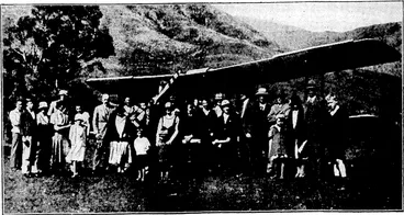 Image: Photo, by courtesy Flight-Lieut. Bolt. FIRST AEROPLANE IN PELORUS SOUND.—'A Wellington Aero Club aeroplane, with Flight-Lieutenants G. Bolt and A. W. Nisbet, this week made the first landing in Pelorus Sound, at Manaroa Bay, where there is a natural runwayJOO yards in, length. The telephones were,*busy. quickly andl ~settUrs^atfar^j«mi * considerable distance about <Marwma:jßay+ (Evening Post, 21 October 1933)
