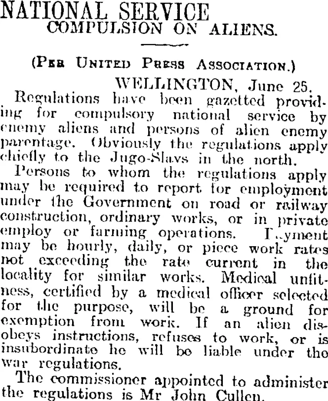 NATIONAL SERVICE (Otago Daily Times 26-6-1918)