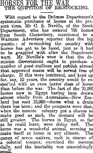 Image: HORSES FOR THE WAR (Otago Daily Times 25-1-1916)