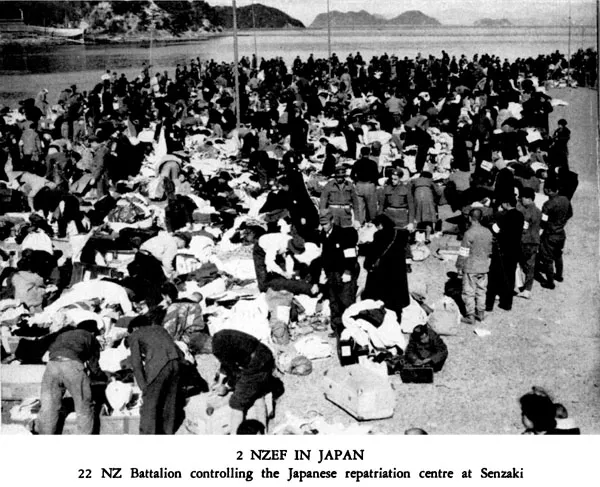 2 NZEF in Japan — 22 NZ Battallion controlling the Japanese repatiration centre at Senzaki