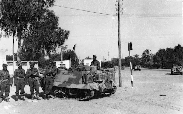 First members of the Maori Battalion to enter Tripoli, Libya - Photograph taken by Edward Vere Hayward