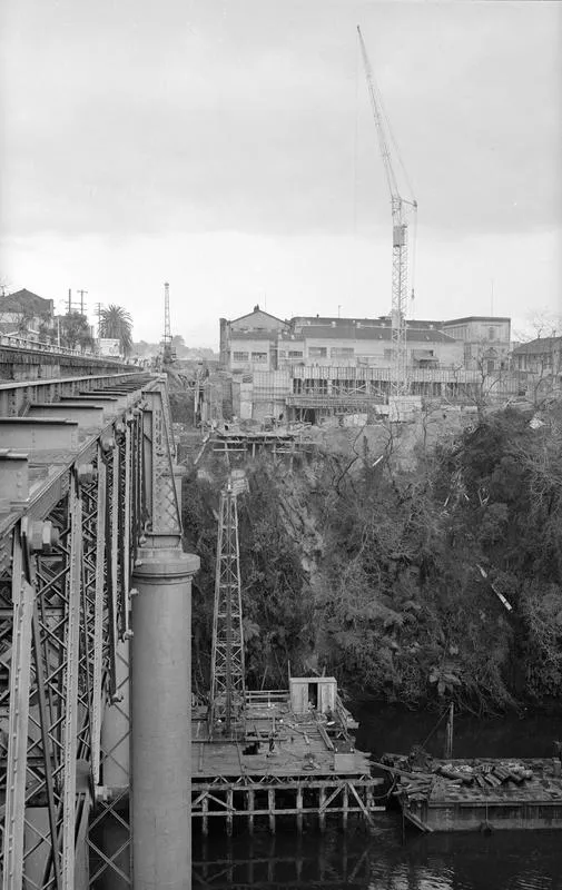 Excavation for the new, lower, railway bridge