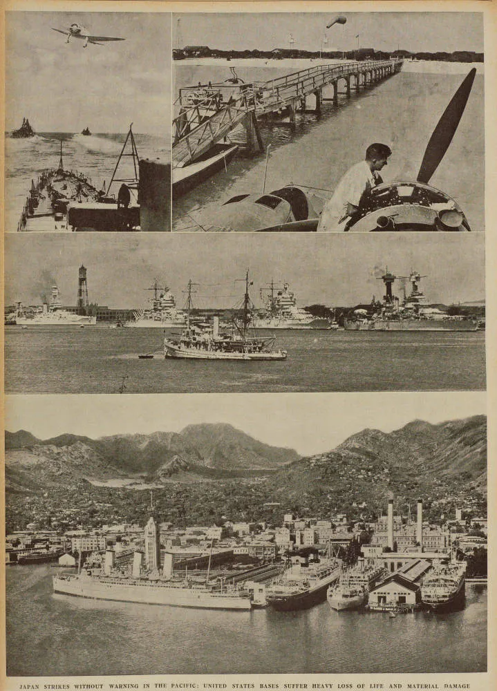 Japan strikes without warning in the Pacific: United States bases suffer heavy loss of life and material damage