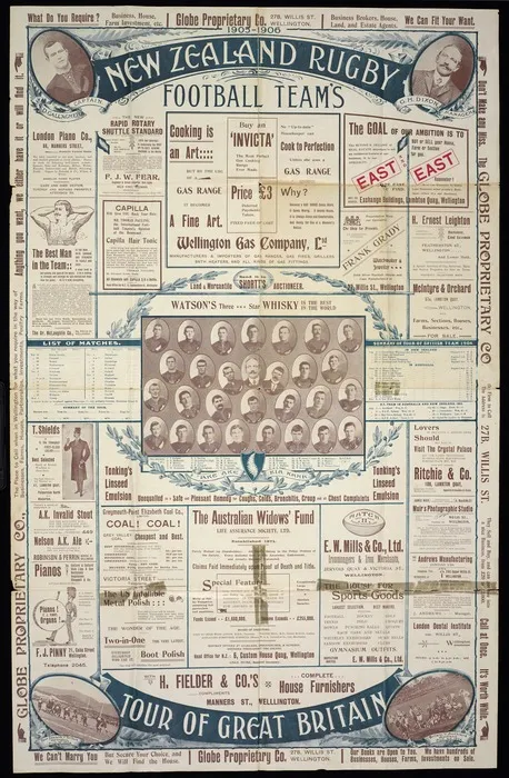 New Zealand rugby football team's tour of Great Britain, 1905-1906. C M Banks Ltd, Wellington [1905].