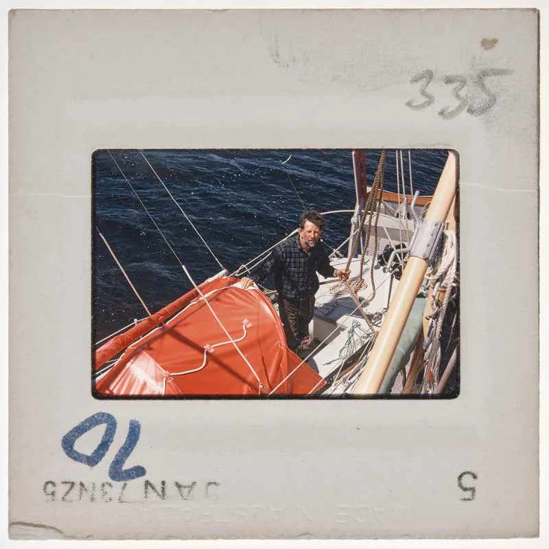 Slide: Gerry Clark on yacht [KETIGA], slide carousel II