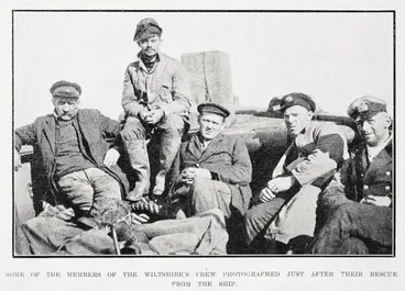 Image: Some of the members of the Wiltshire's crew photographed just after their rescue from the ship