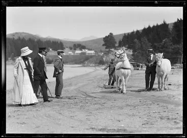 Image: Group including Robert Falcon Scott, with Mongolian ponies, on Quail Island