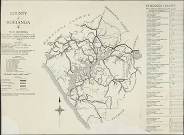 Image: County of Hokianga : plan showing main highways and feeder roads in relation to the present railway  terminus at Rangiahua