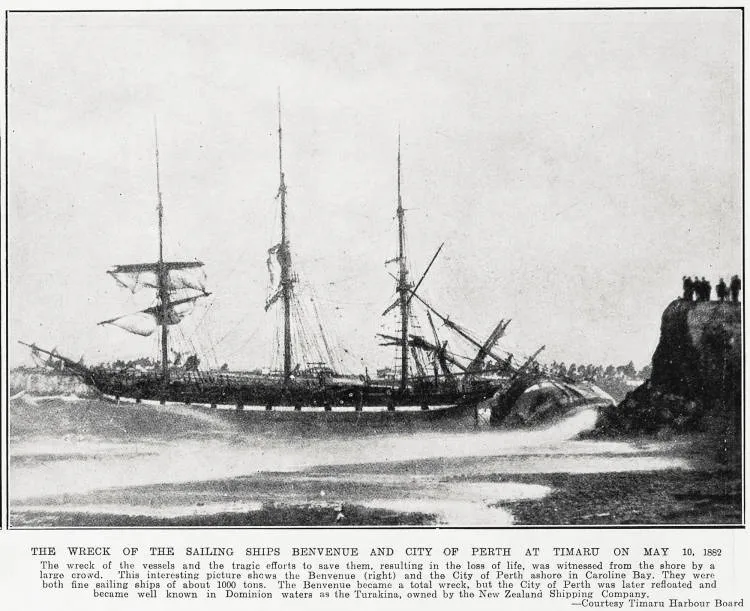 The Wreck of the Sailing Ships Benvenue And City of Perth At Timaru On May 10, 1882