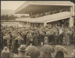 Charles Kingsford Smith broadcasting after arrival at Trentham Racecourse aerodrome, Wellington, New Zealand, 1928