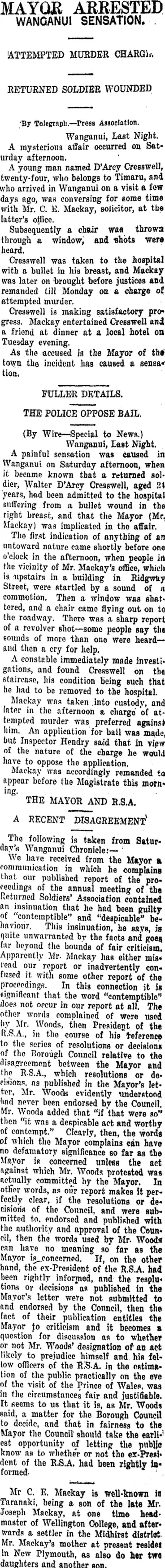 Image: MAYOR ARRESTED (Taranaki Daily News 17-5-1920)