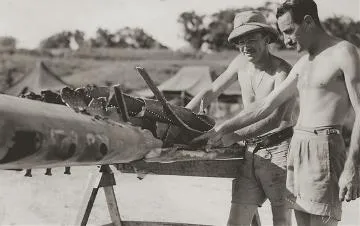 New Zealand airmen with damaged wing : digital image