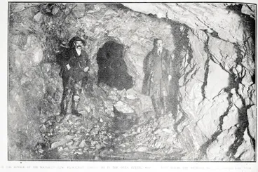 Image: In the bowels of the Southern Alps: flashlight photograph in the Otira tunnel, showing where the headings were pierced last week