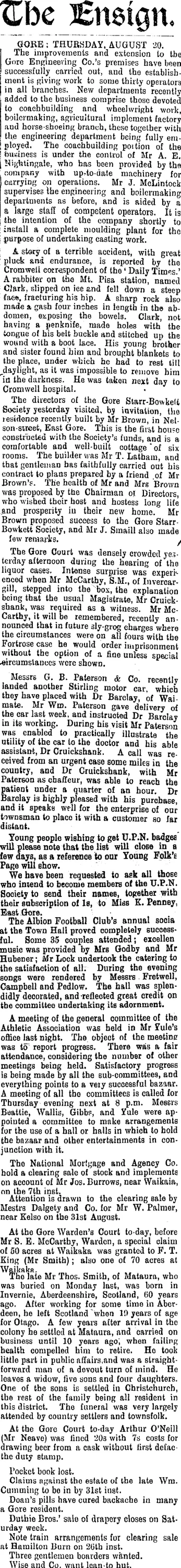 The Ensign. GORE: THURSDAY, AUGUST 20. (Mataura Ensign 20-8-1903)