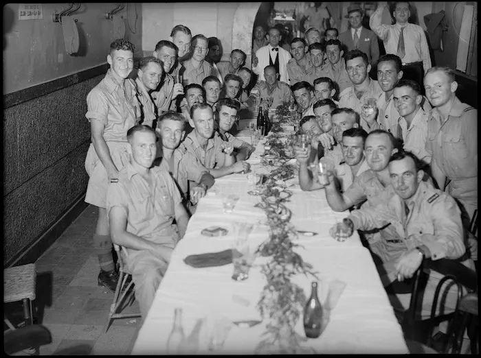 Soldiers at Rotorua and District Reunion dinner in Cairo, World War II - Photograph taken by G Kaye