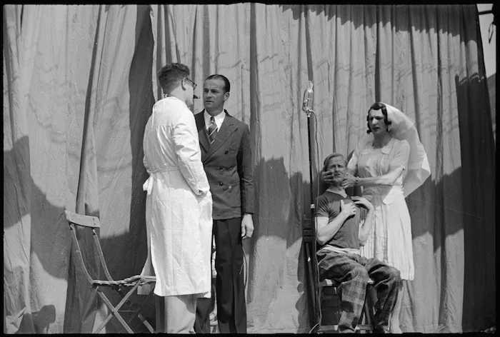 Humorous sketch 'Cure All' during Kiwi Concert Party performance, Volturno Valley, Italy - Photograph taken by George Kaye