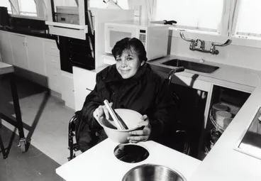 Image: Louise Charles in home economics kitchen for disabled students