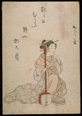Surimono: a girl with a samisen