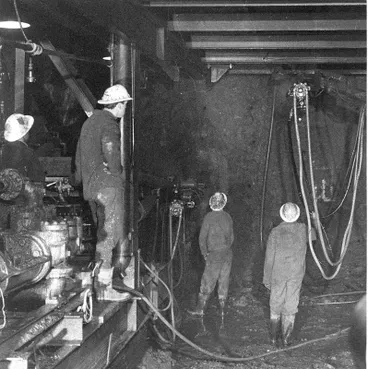 Image: Fletcher Construction Co Ltd, Civil Engineering Division - Christchurch-Lyttelton Road Tunnel: 1962l during construction - drilling from lower deck of jumbo