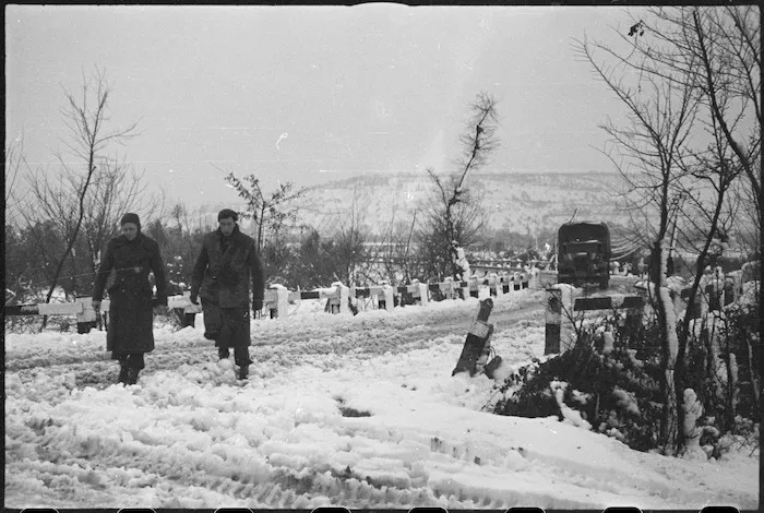 Snow covered road on the NZ Sector of the Italian Front, World War II - Photograph taken by George Kaye