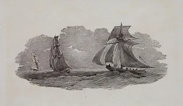 Image: [Three Ships Sailing] Tailpiece to The Morrillon, History of British Birds Vol II (6th)