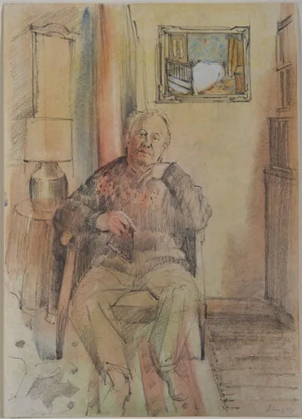 Rodney Kennedy with “Vicarage Bed”, painting by Anne Hamblett (circa 1937).