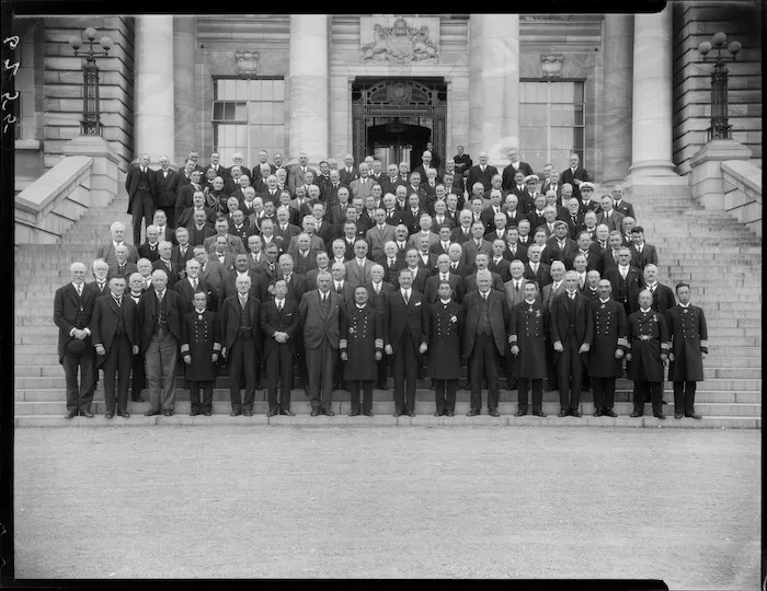 Members of the House of Representatives with men from the Japanese navy