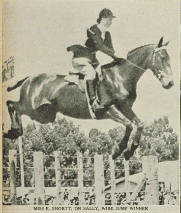 Image: Miss E. Shortt, on Sally, Wire Jump winner at the Gisborne A&P Show