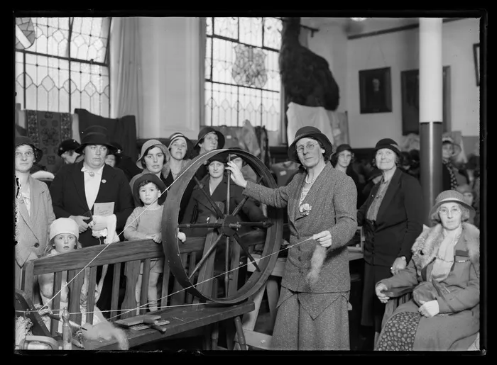 Elizabeth Jerome Spencer demonstrating spinning