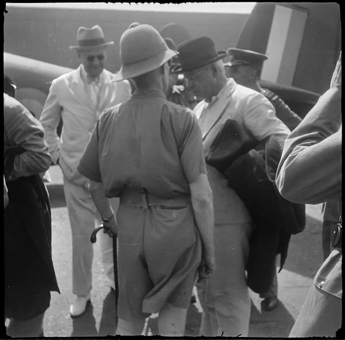 New Zealand Prime Minister Peter Fraser arriving for a tour of the Middle East, near Cairo, Egypt, during World War II