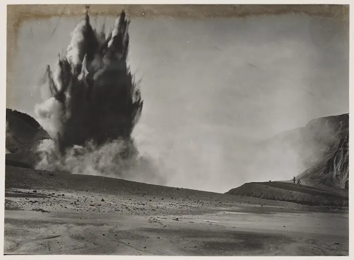 Photograph of a geyser erupting at Waimangu