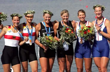 Image: Georgina and Caroline Evers-Swindell with gold medals, 2004