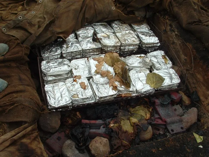 Food trays in hangi.