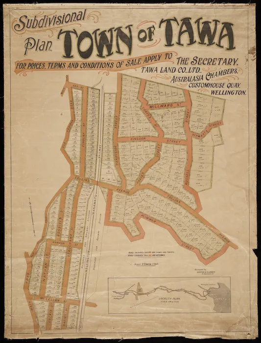 Subdivisional plan town of Tawa / surveyed by Seaton & Sladden.