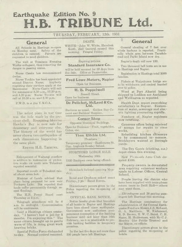 Bulletin, Hawke's Bay Tribune Limited, Earthquake Edition
