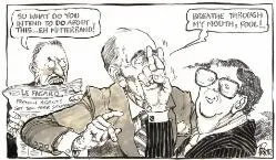 "So what do you intend to do about this - eh Mitterrand!" [Francois Mitterrand, David Lange] / Pryor